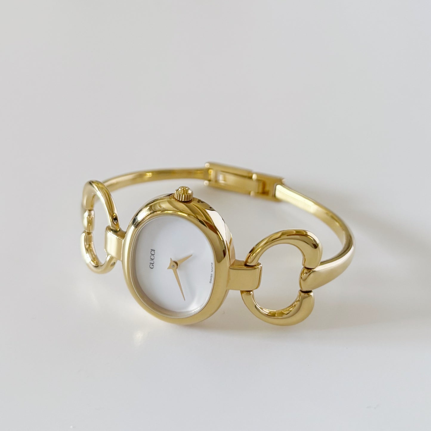 Gucci 1990s Seashell Dial Gold Plated Bangle Watch