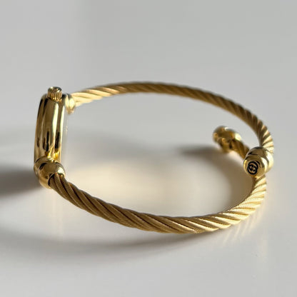 Gucci 1990s Black Dial Gold Plated Cable Bangle Watch
