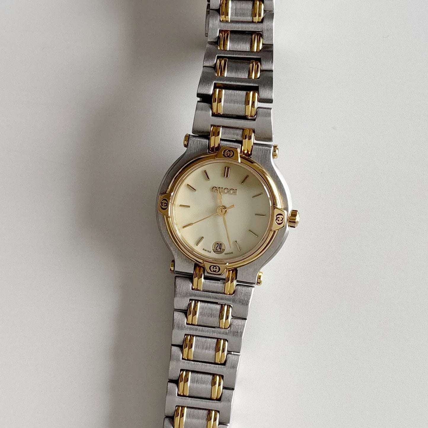 Gucci 1990s Date Round Dial Two Tone Watch