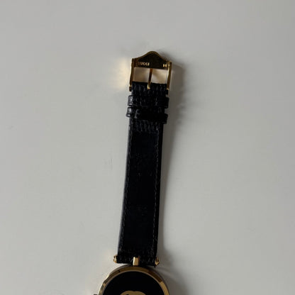 Gucci 1990s Black Round Dial Gold-Plated Sherry Watch (Large)