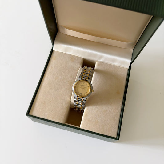 Gucci 1990s Gold Dial Two Tone Round Watch