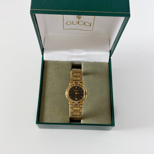 Gucci 1990s Date Black Dial Gold Plated Watch
