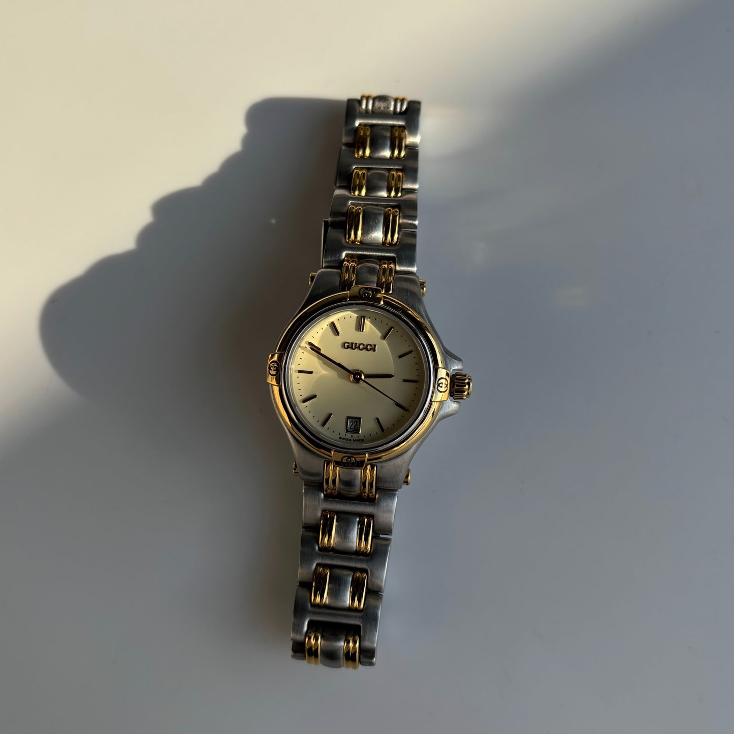 Gucci 1990s Date Round Dial Two Tone Watch
