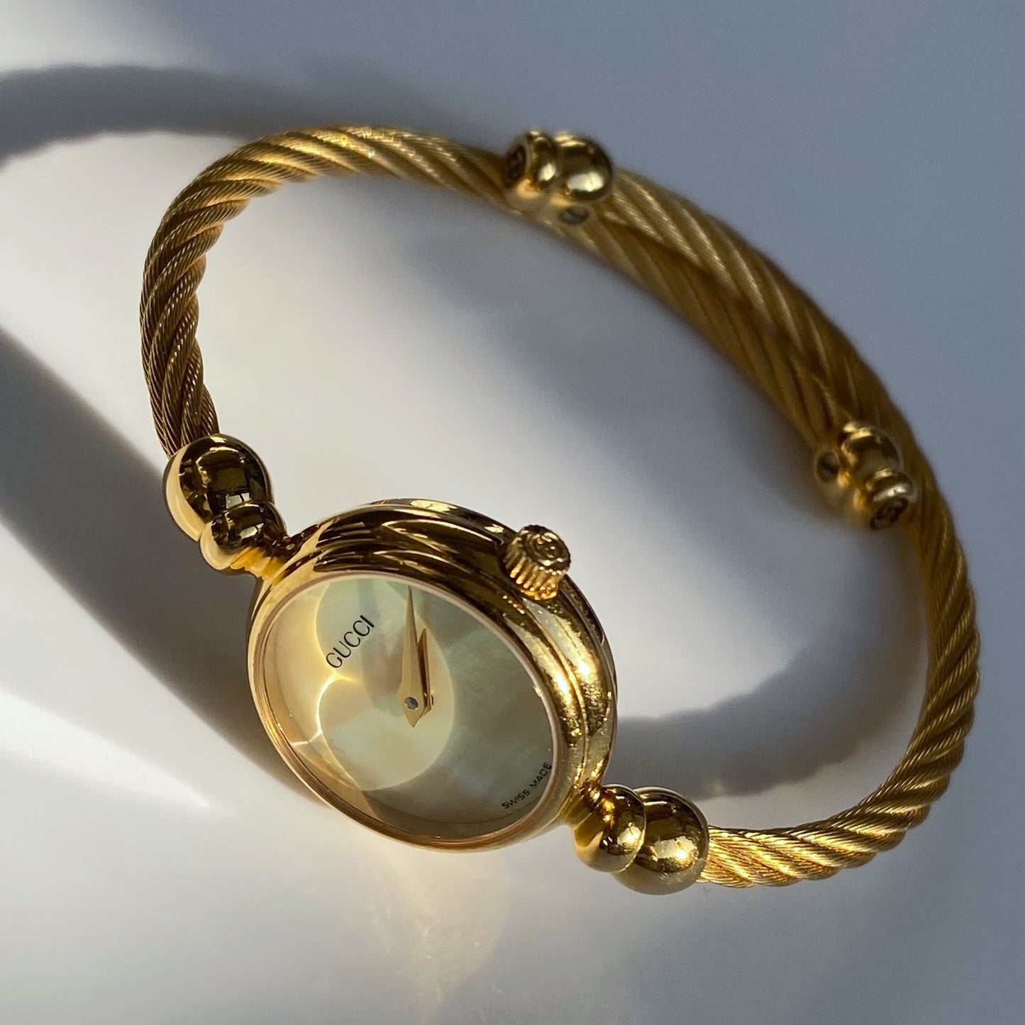 Gucci 1990s Seashell Dial Gold Plated Bangle Watch