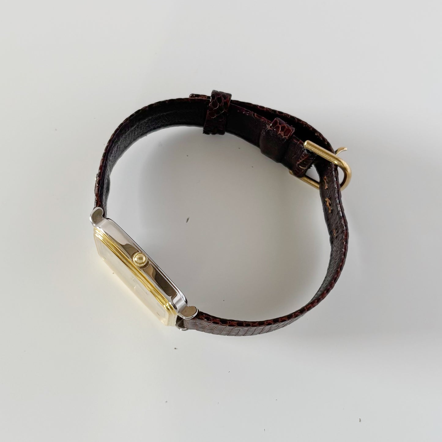 Celine 1980s Rectangular Dial Two Tone Watch (Large)