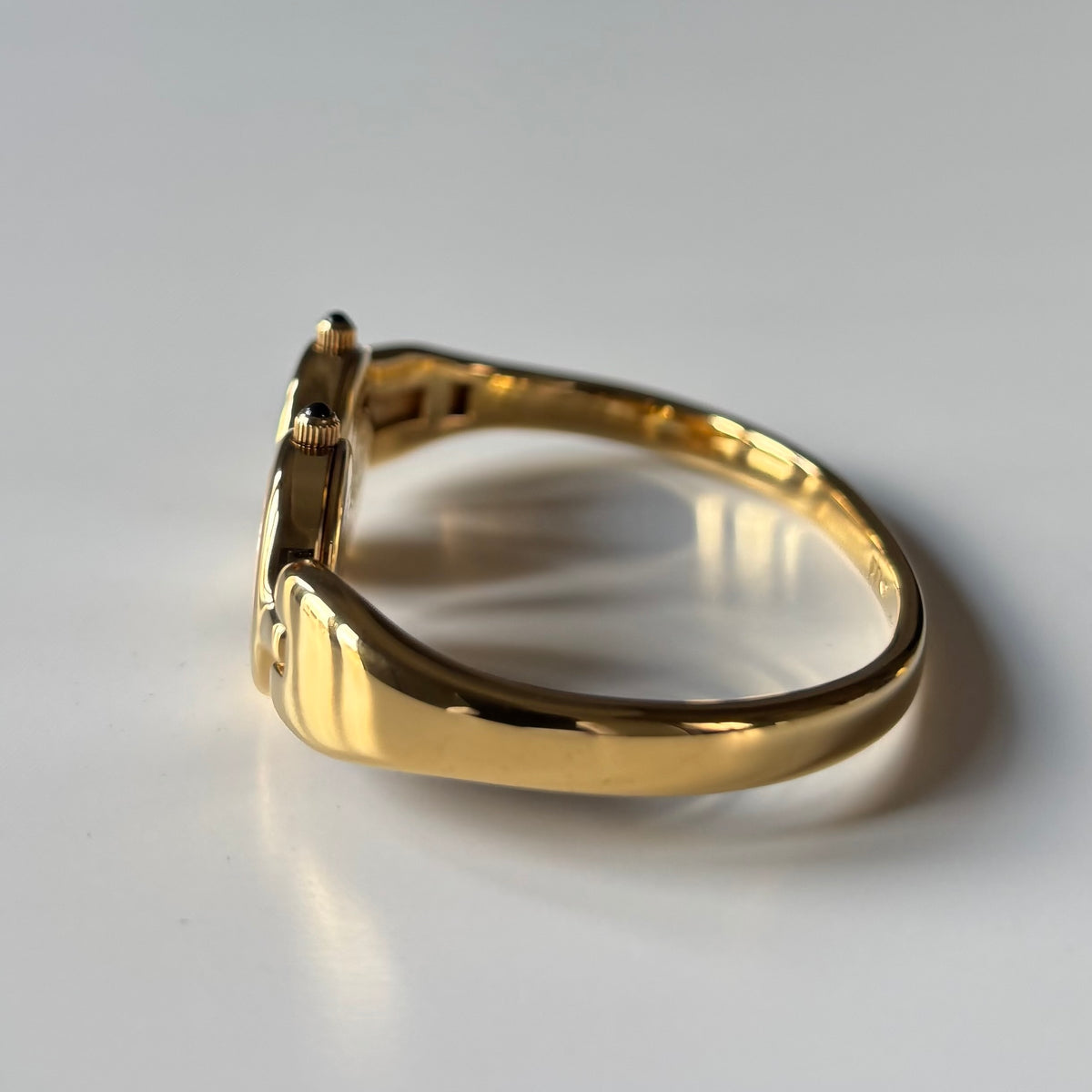 Fendi 1990s Seashell Dial Two Time Zone Gold Plated Bangle Watch