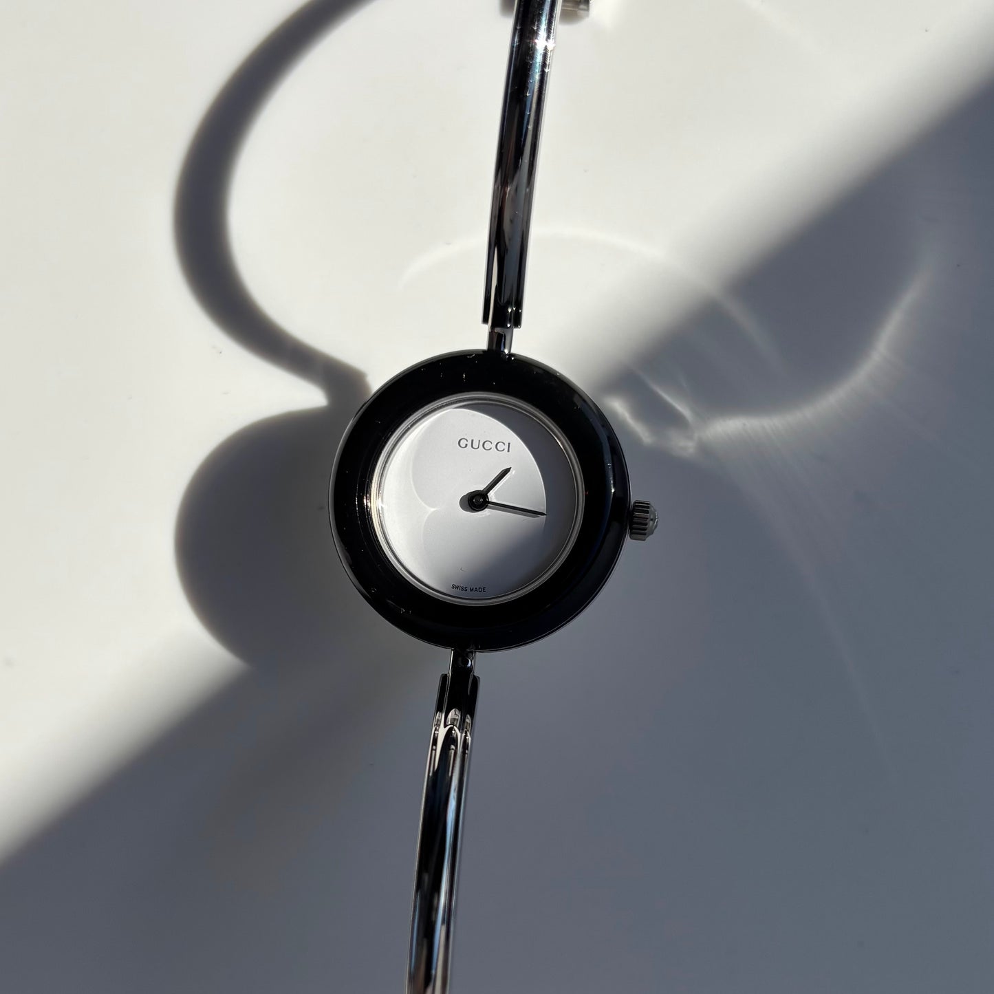 Gucci 1990s Interchangeable Bezel Stainless steel Bangle Watch with 12 bezels, case