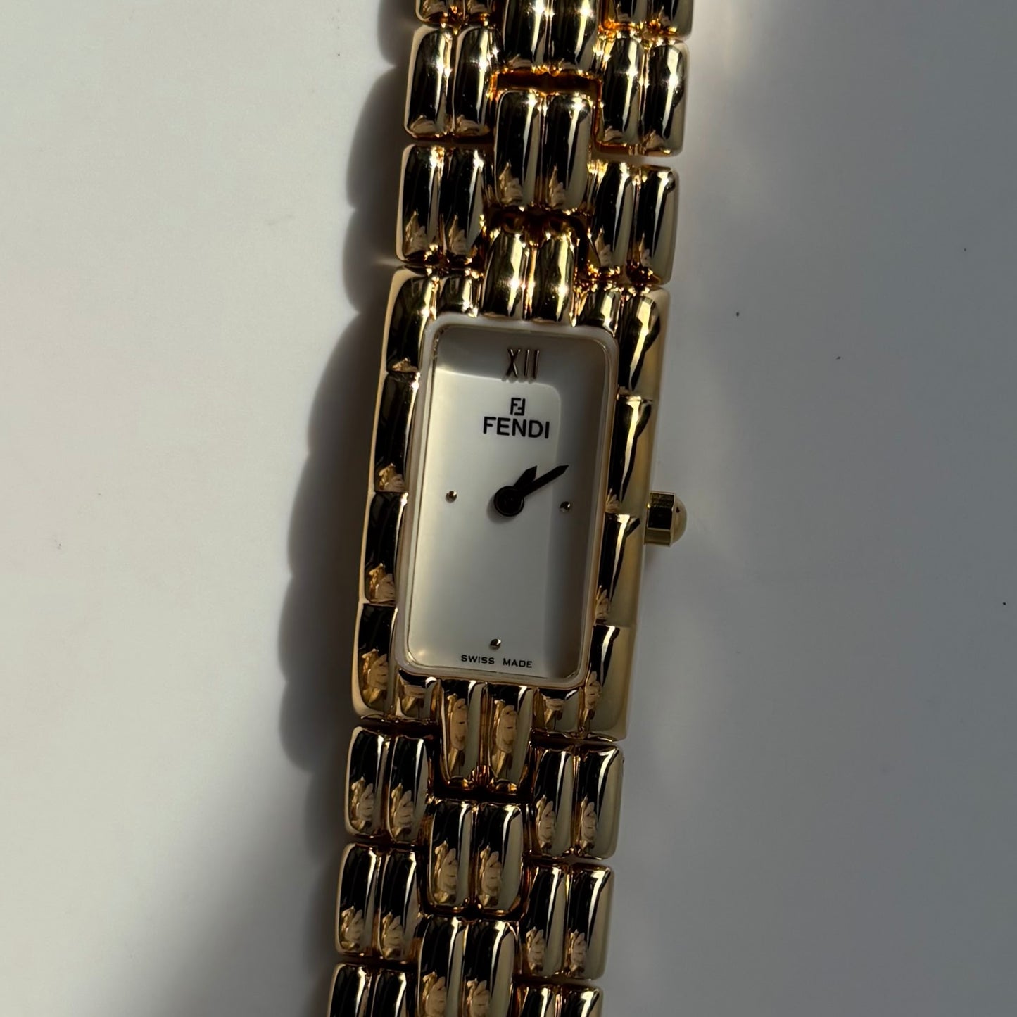 Fendi 1990s Rectangular Dial Gold Plated Watch