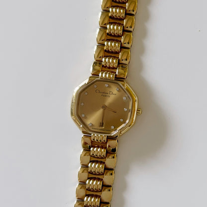 Dior 1990s Octagon Gold Plated Watch