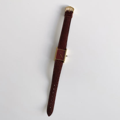 Cartier 1980s Must de Tank Burgundy Dial Manual Winding Watch (LM)