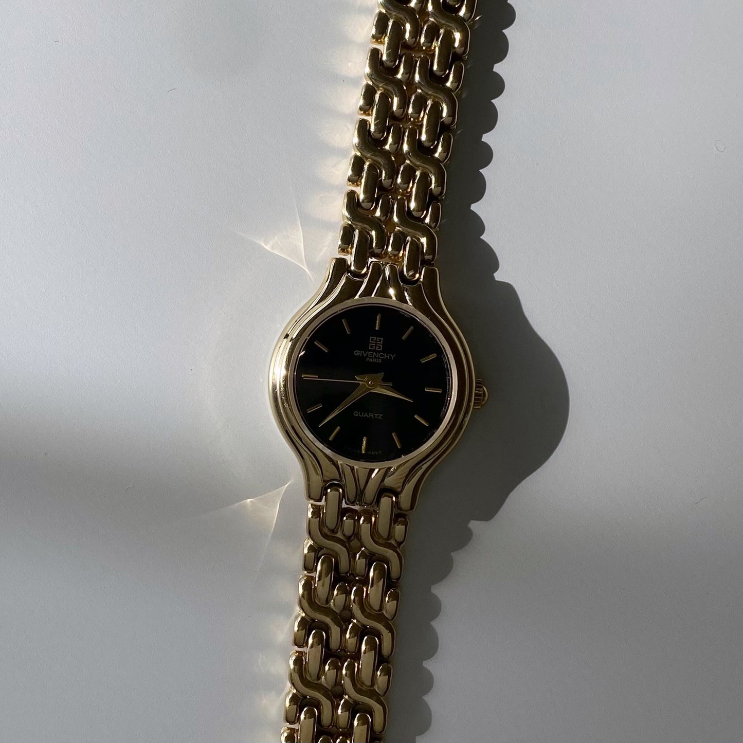 Givenchy 1990s Black Dial Gold Plated Watch