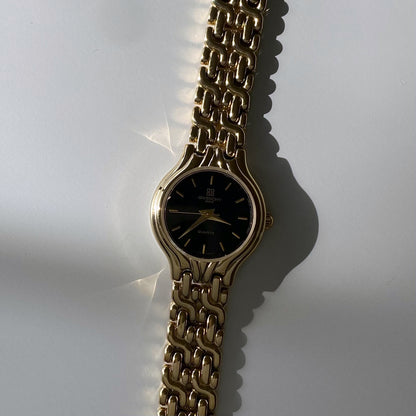 Givenchy 1990s Black Dial Gold Plated Watch