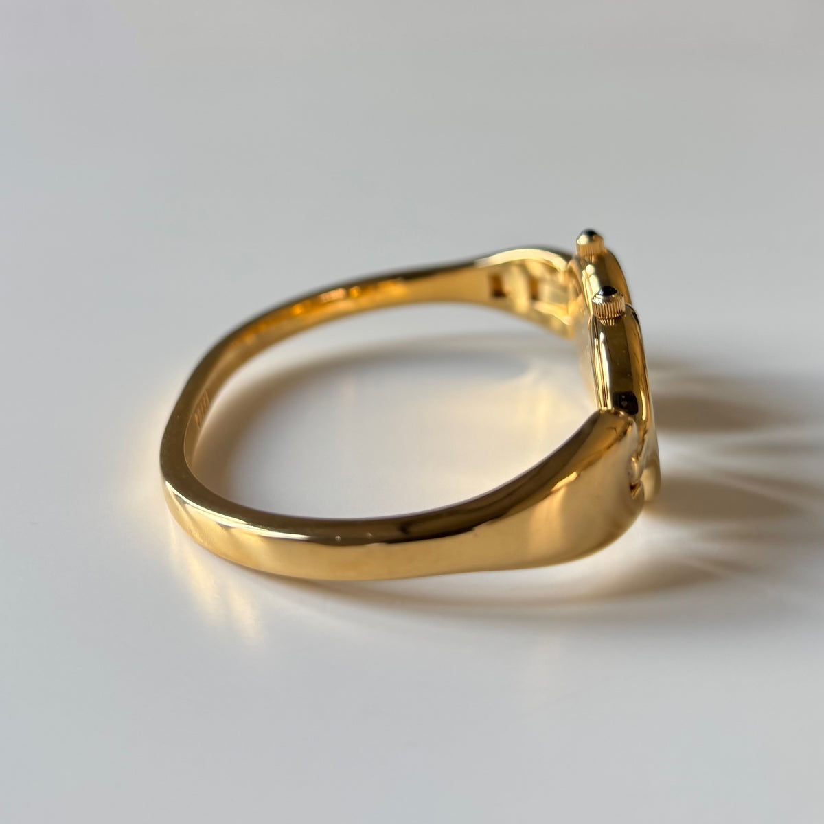 Fendi 1990s Seashell Dial Two Time Zone Gold Plated Bangle Watch