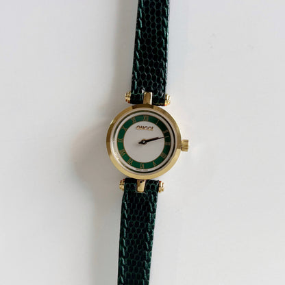 Gucci 1990s Green Sherry Round Dial Gold Plated Watch