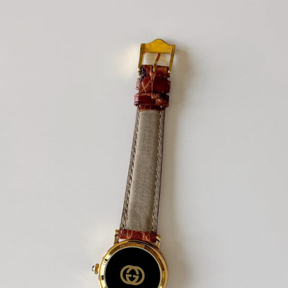 Gucci 1990s Date Round Dial Gold Plated Watch