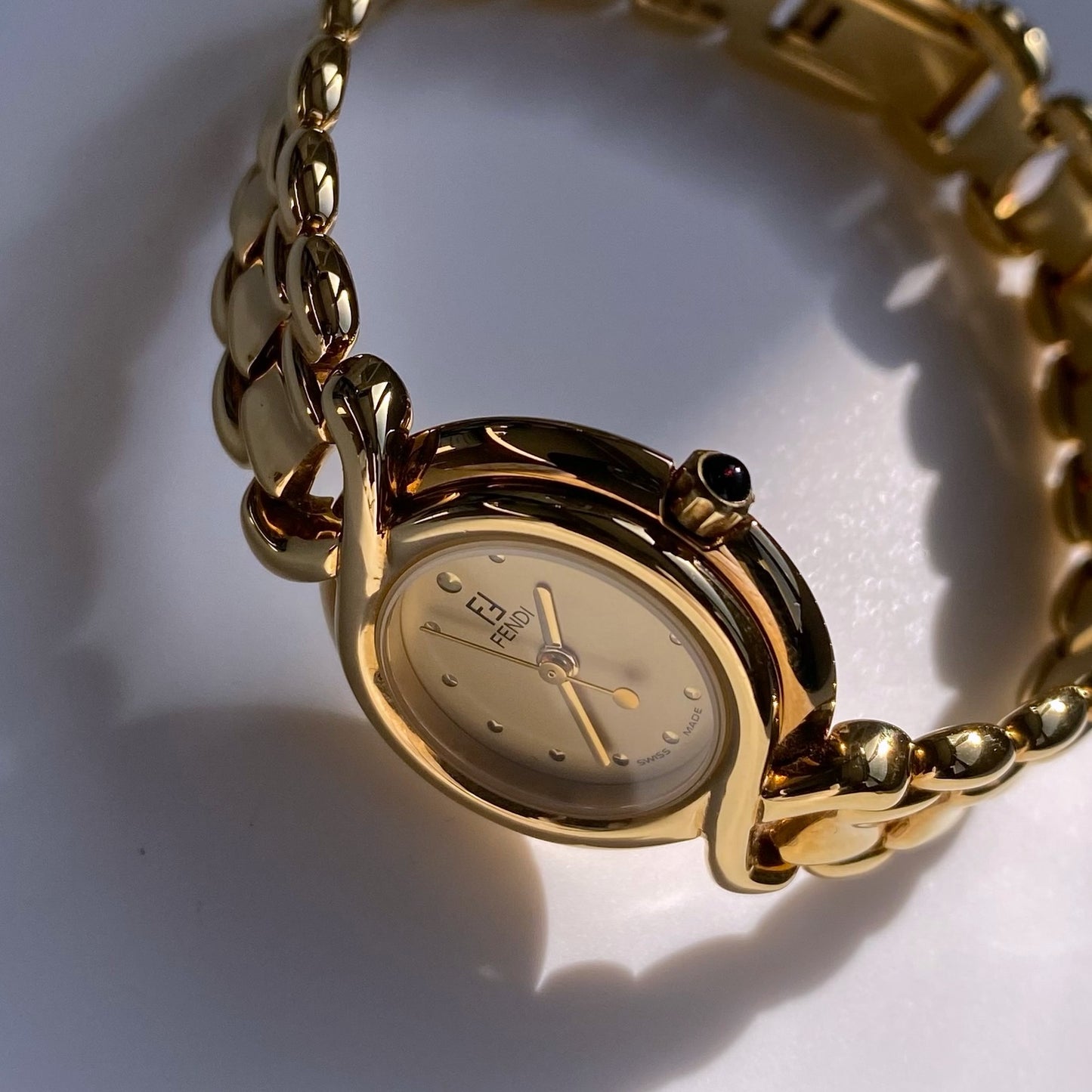 Fendi 1990s Gold Plated Round Watch