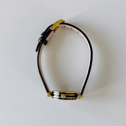 Gucci 1990s Black Round Dial Gold Plated Watch