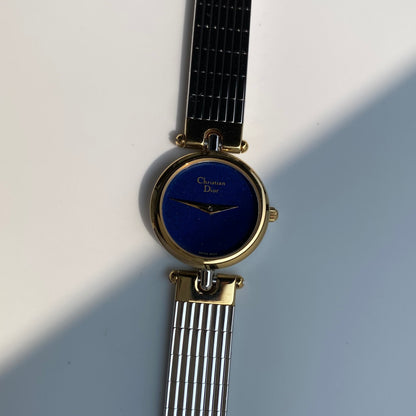 Dior 1990s Navy Dial Gold Plated Two Tone Watch