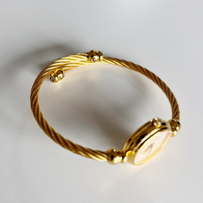 Gucci 1990s Seashell Dial Gold Plated Cable Band Bangle Watch