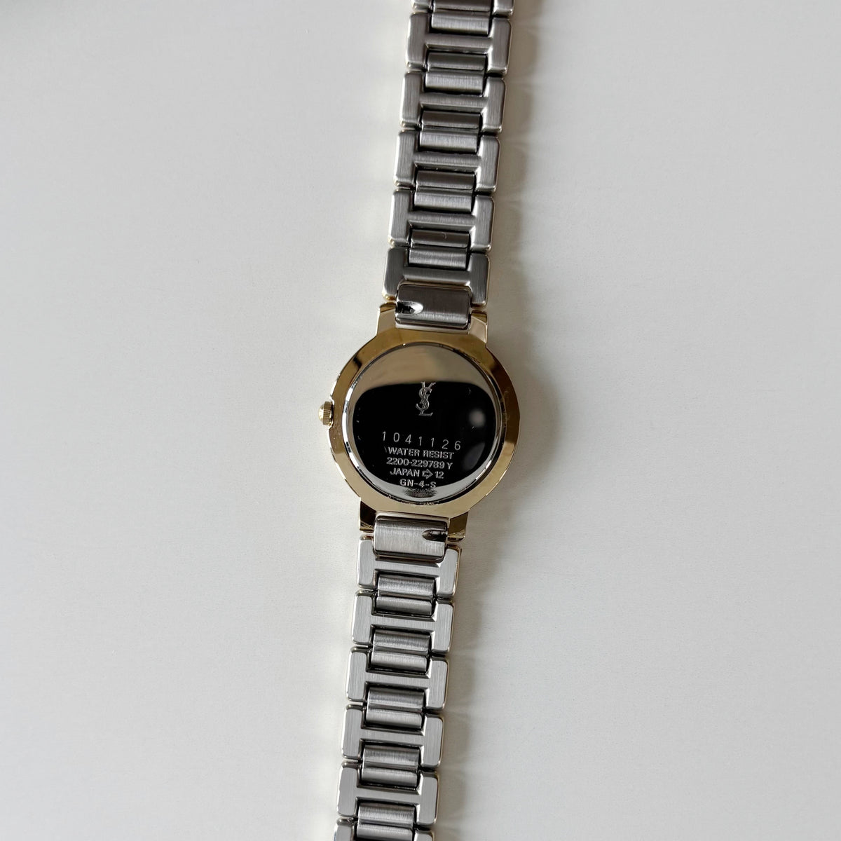 Yves Saint Laurent 1990s Black Round Dial Two Tone Gold Plated Watch