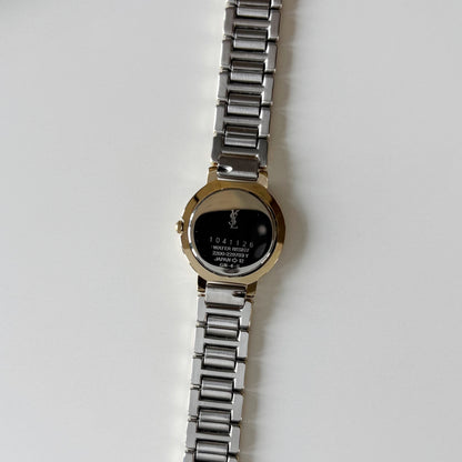 Yves Saint Laurent 1990s Black Round Dial Two Tone Gold Plated Watch