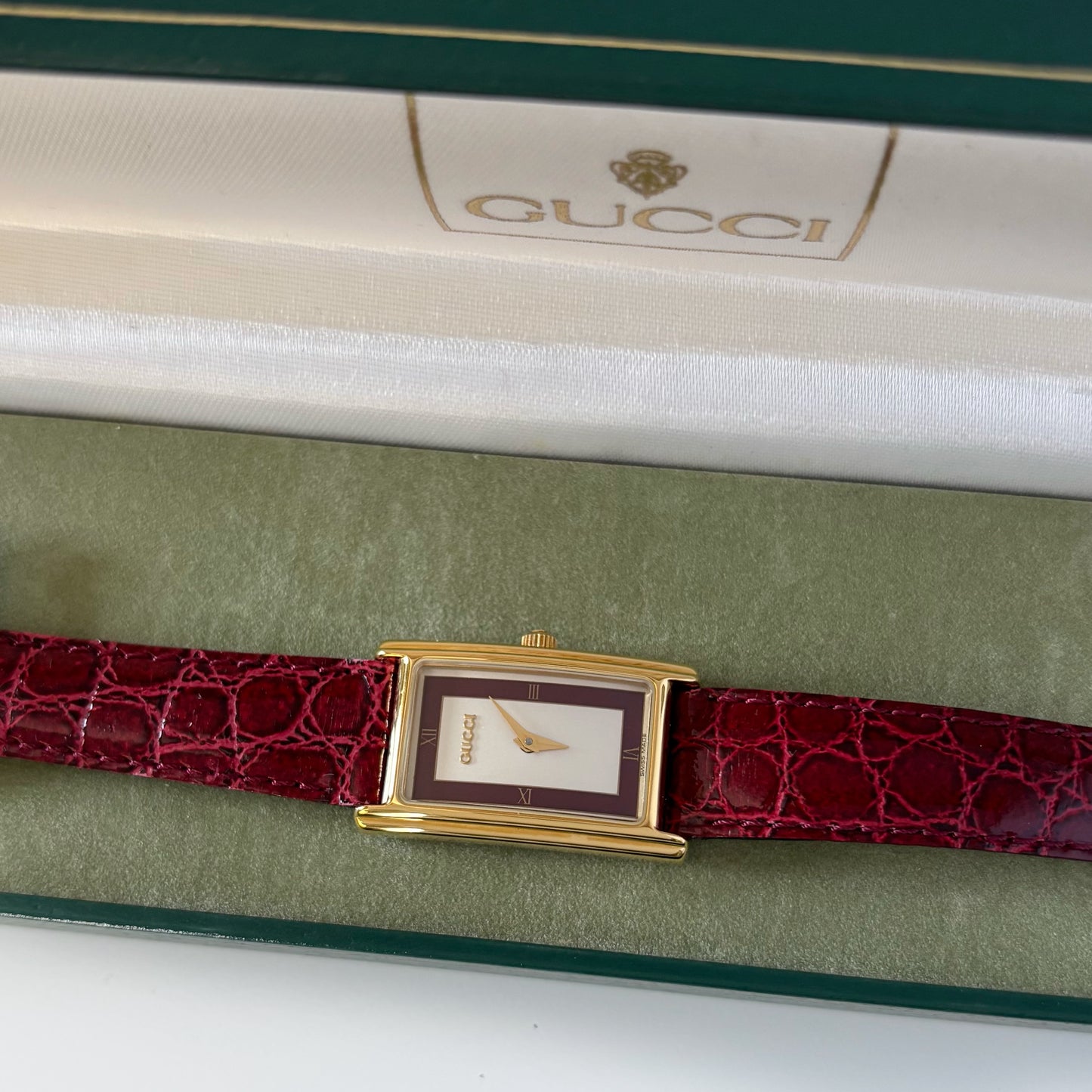 Gucci 1990s Red Tank Gold Plated Watch