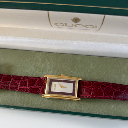 Gucci 1990s Red Tank Gold Plated Watch