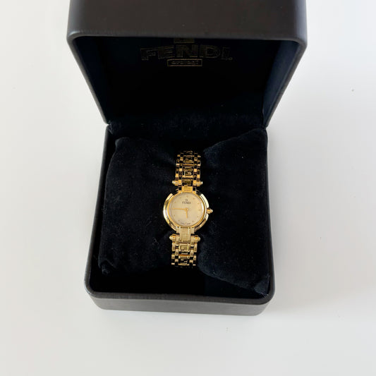 Fendi 1990s Seashell Dial Gold Plated Watch
