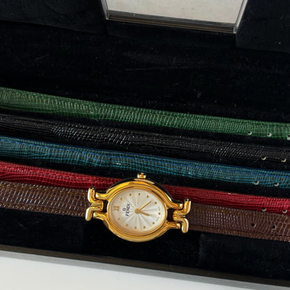 Fendi 1990s Interchangeable Strap Gold Plated Watch with 5 straps, case