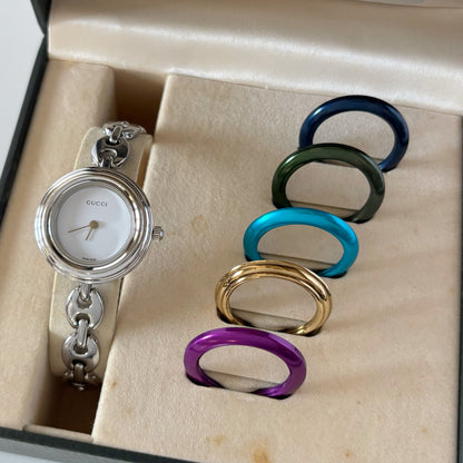 Gucci 1990s Interchangeable Bezel Stainless steel Watch with 6 bezels, case (165mm)