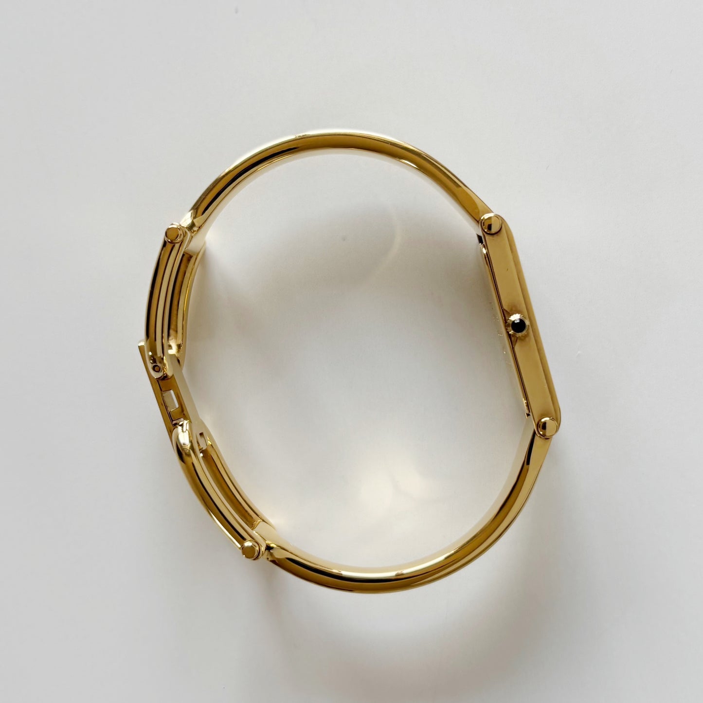 Gucci 1990s Seashell Dial Rectangular Gold Plated Bangle Watch