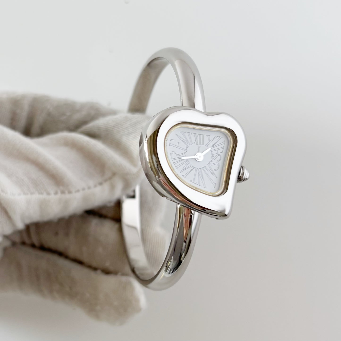 Yves Saint Laurent 1990s Heart Shaped Dial Bangle Watch