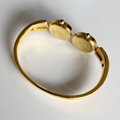 Fendi 1990s Seashell Dial Two Time Zone Gold Plated Bangle Watch
