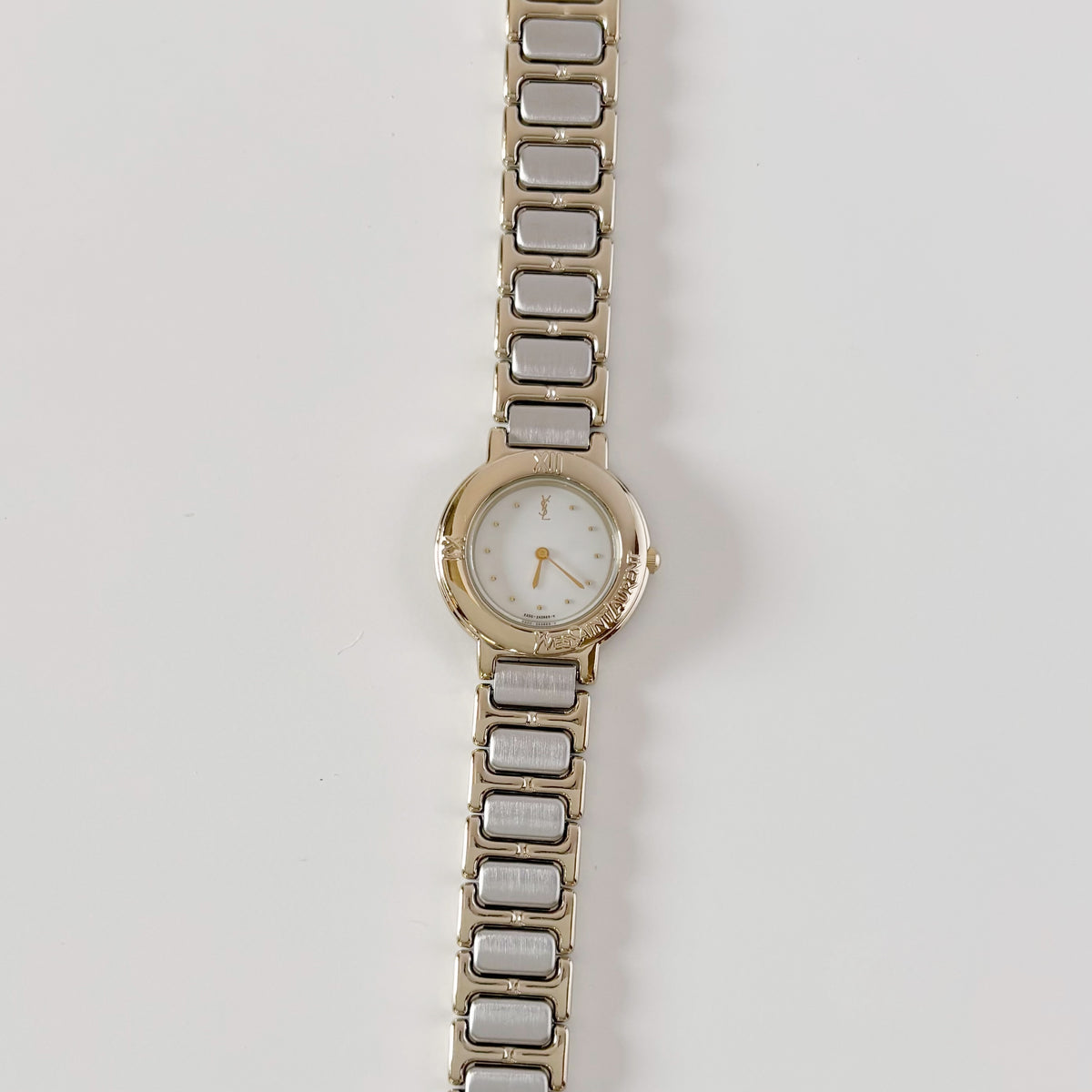 Yves Saint Laurent 1990s Cream Round Dial Two-Tone Gold-Plated Watch