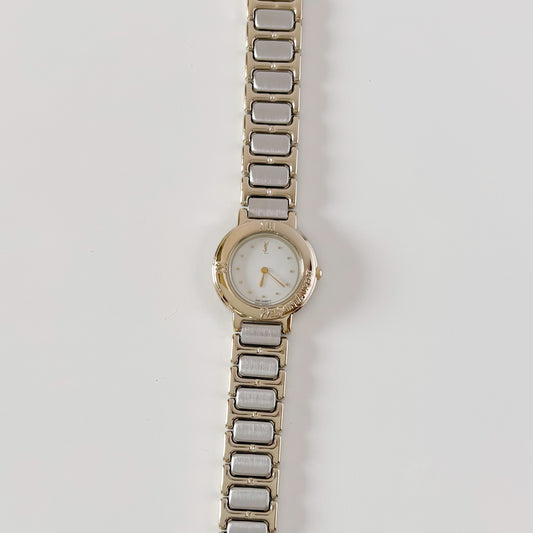 Yves Saint Laurent 1990s Cream Round Dial Two-Tone Gold-Plated Watch