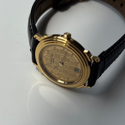 Dior 1990s Date CD Logo Round Dial Gold Plated Watch
