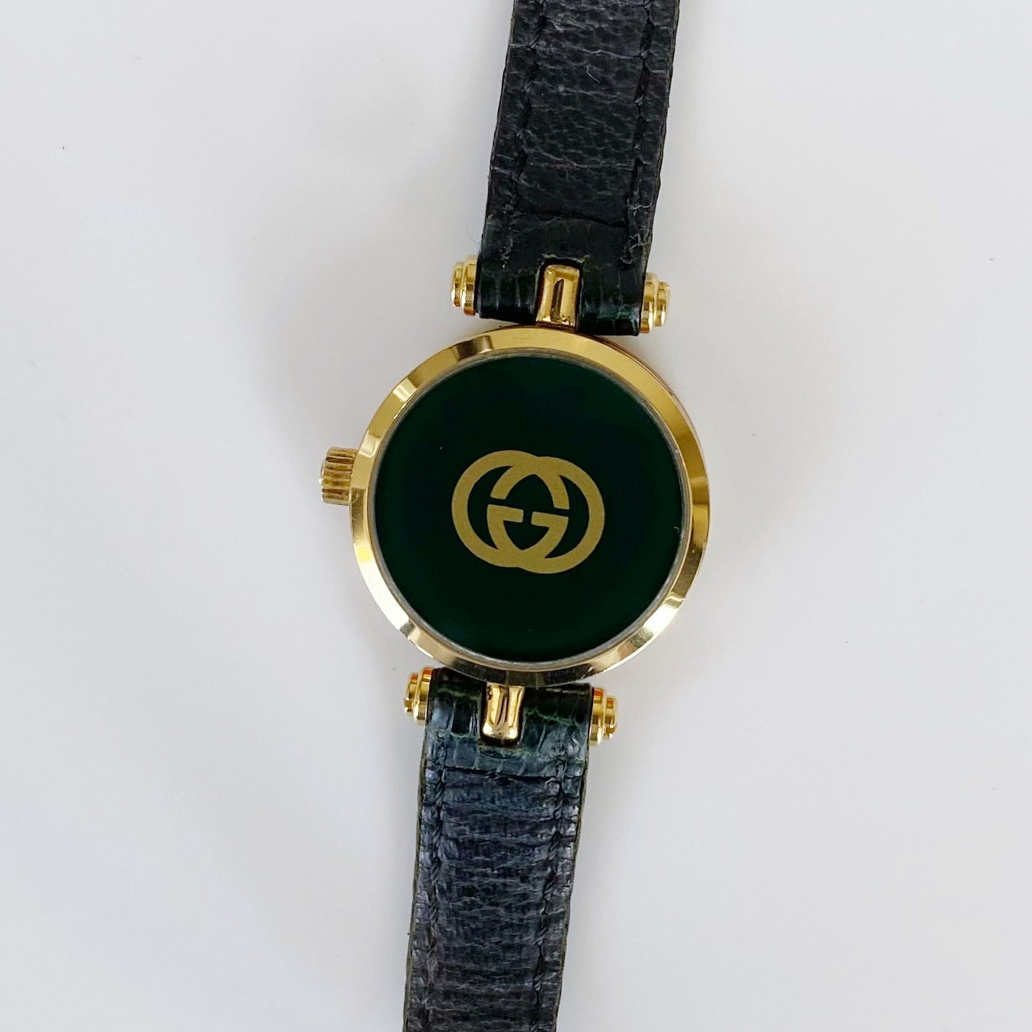 Gucci 1990s Round Green Leather Watch