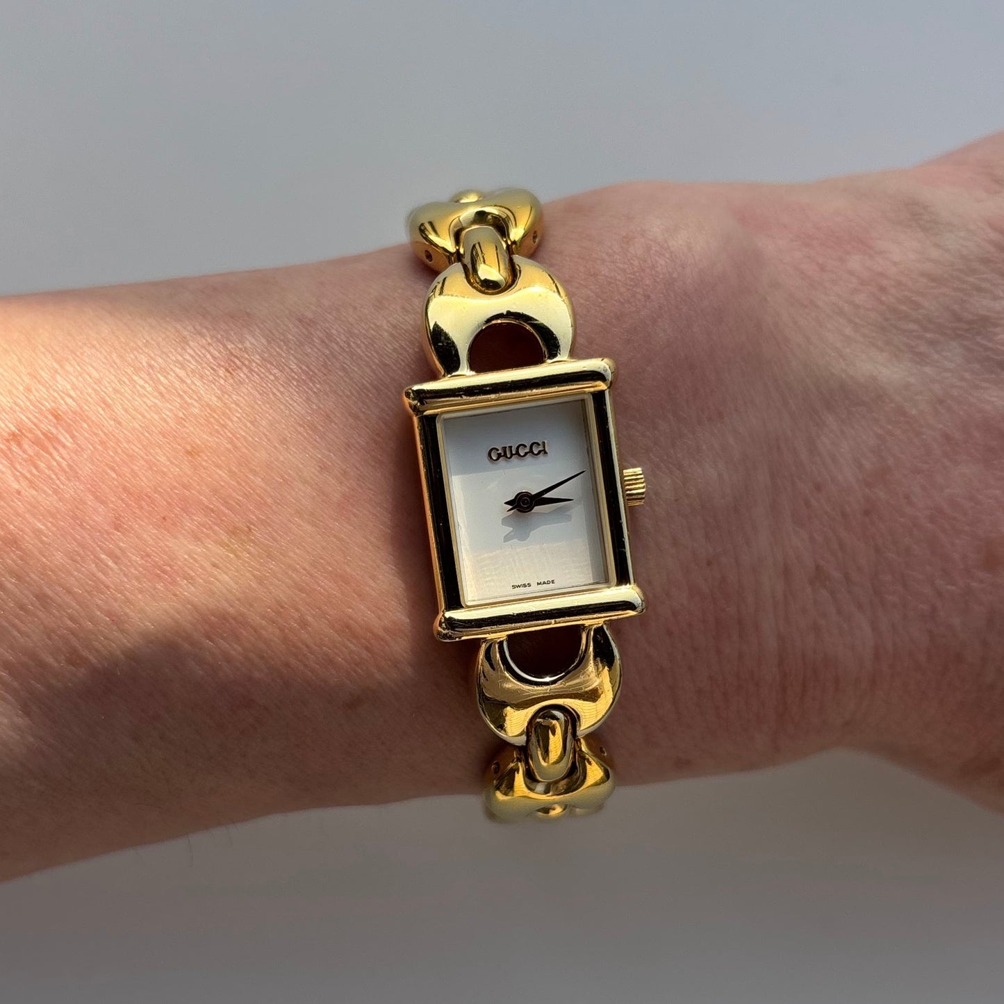 Gucci 1990s Interchangeable Strap Gold Plated Watch Watch with 3 belts, case