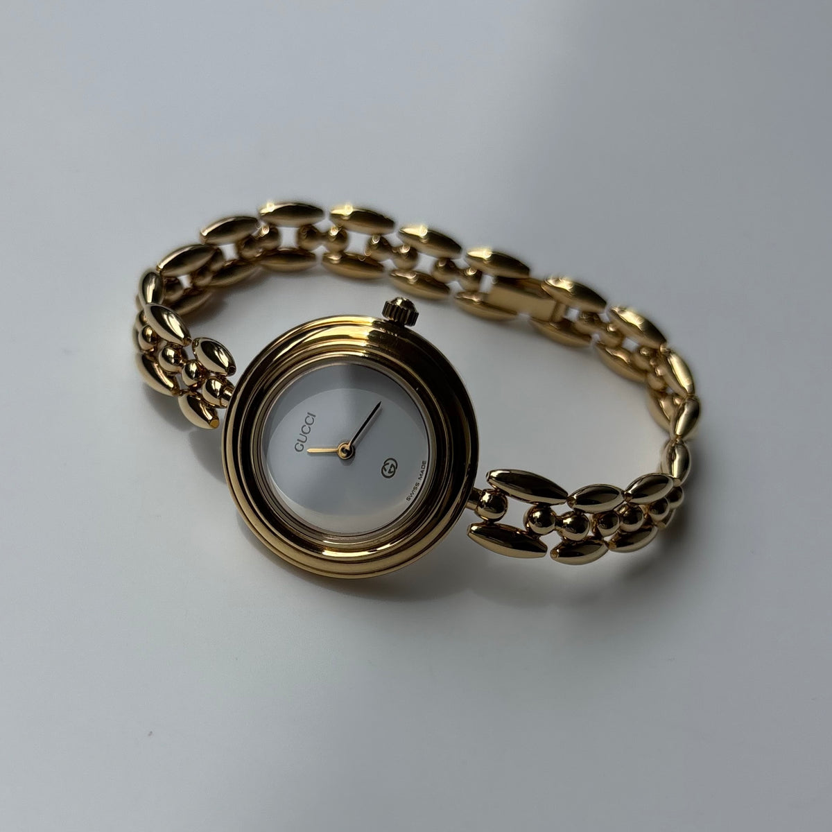 Gucci 1990s Interchangeable Bezel Gold Plated Rice Chain Watch with 6 bezels, case (165mm)