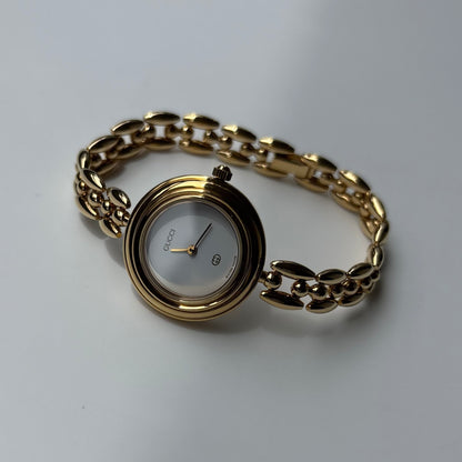 Gucci 1990s Interchangeable Bezel Gold Plated Rice Chain Watch with 6 bezels, case (165mm)
