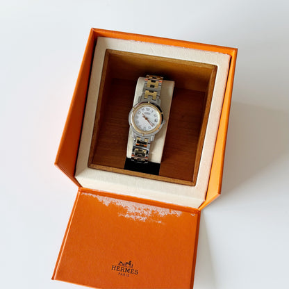 Hermes 1990s Clipper Seashell Dial Two Tone Watch