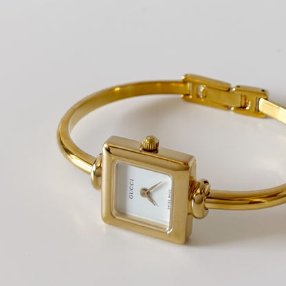 Gucci 1990s Square Dial Gold Plated Bangle Watch
