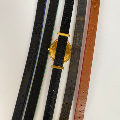 Fendi 1990s Interchangeable Belt Watch with 5 belts, case