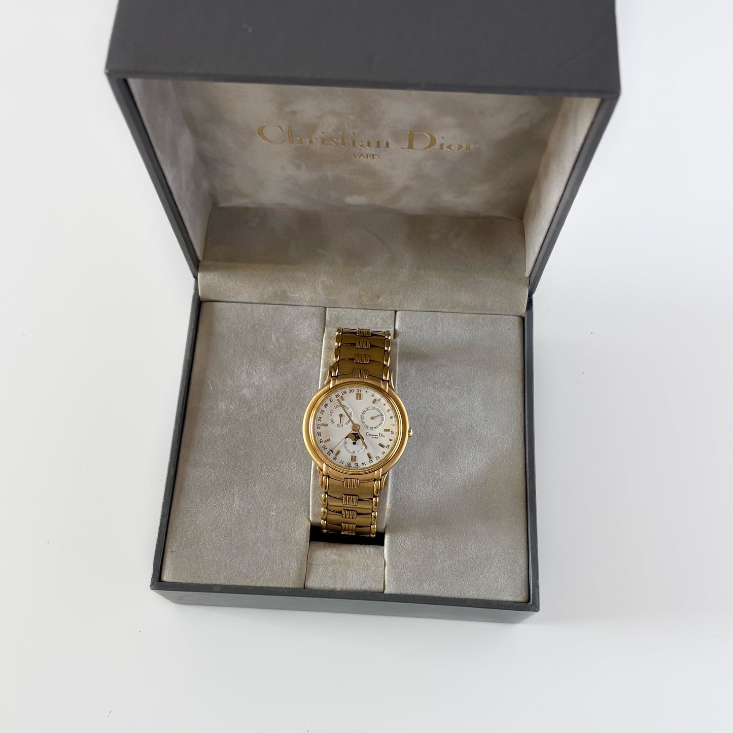 Dior 1990s Moon Phase Triple Calendar Gold Plated Watch