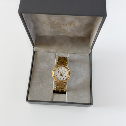 Dior 1990s Moon Phase Triple Calendar Gold Plated Watch