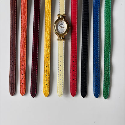Fendi 1990s Interchangeable Strap Gold-Plated Watch with 9 Straps and Case