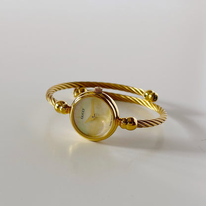 Gucci 1990s Seashell Dial Gold Plated Bangle Watch
