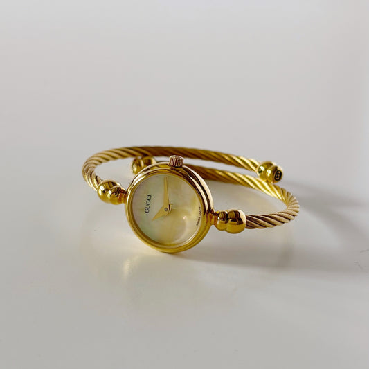 Gucci 1990s Seashell Dial Gold Plated Bangle Watch