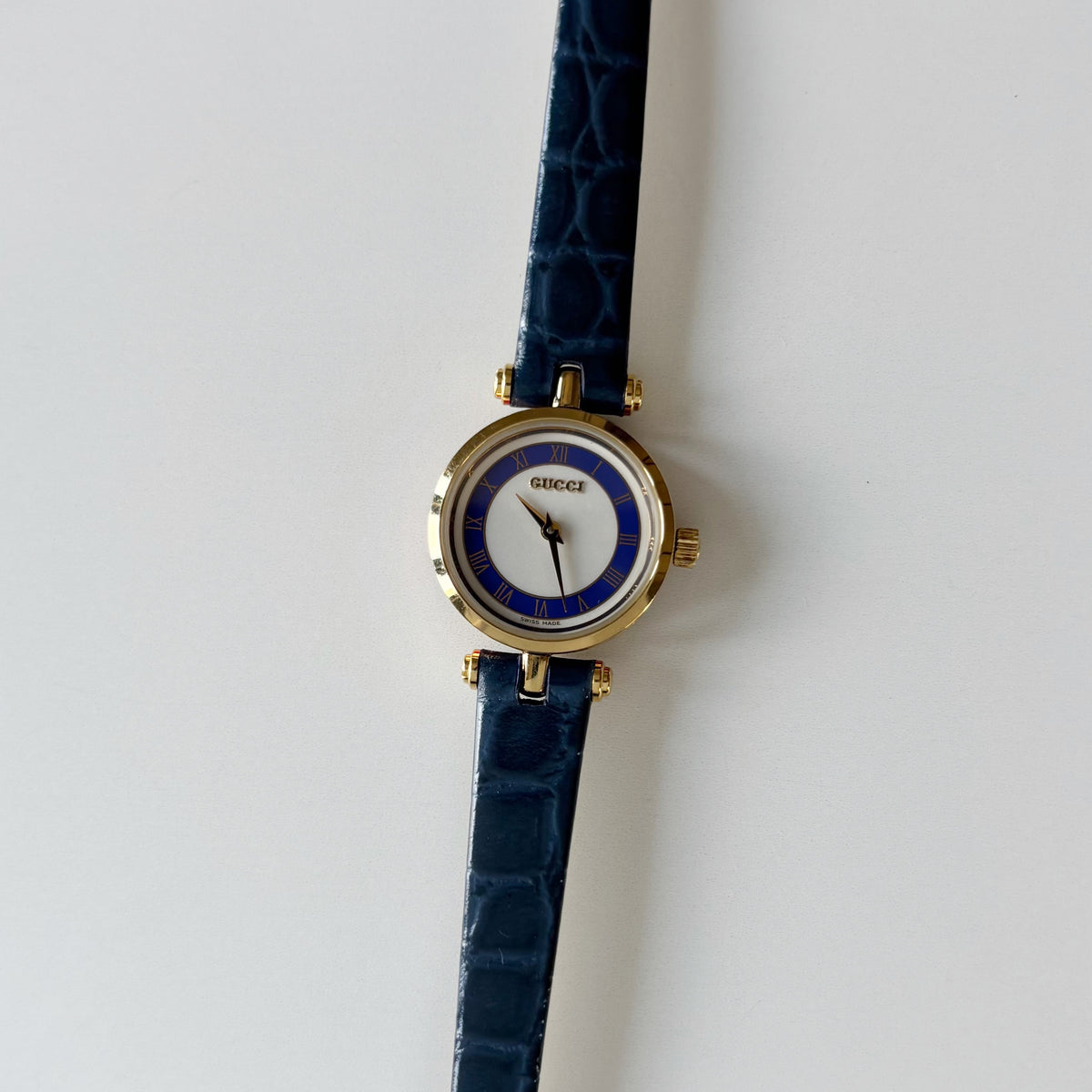 Gucci 1990s Sherry Round Dial Blue Watch