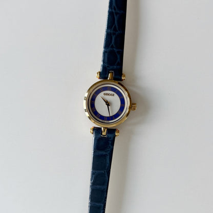 Gucci 1990s Sherry Round Dial Blue Watch